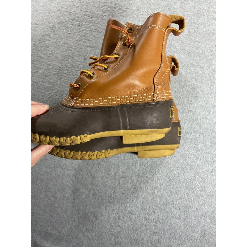 LL Bean 6 Inch Bean Boots Tan Brown Leather Rubber Duck Boots Made in Maine